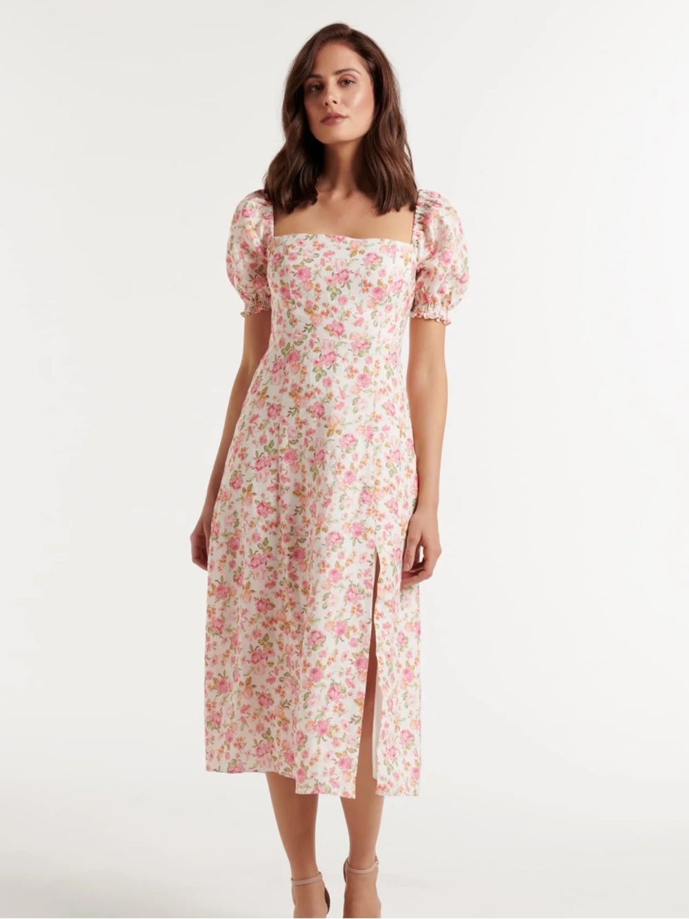 Carson Linen Square Neck Midi Dress